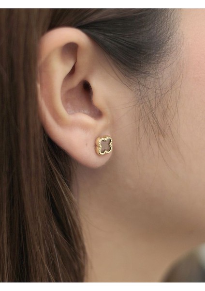 14 Ayar Altın Kahverengi Yonca Küpe fiyatları