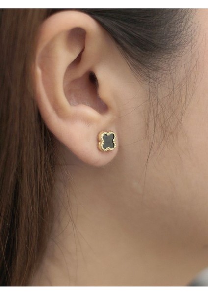 14 Ayar Altın Siyah Yonca Küpe fiyatları