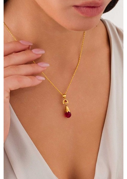 14 Ayar Altın Kırmızı Nar Tanesi Kolye