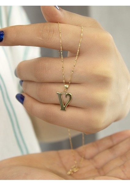 ZEYNEPLİ GOLD 14 Ayar Altın Şirin V Harfli Kolye modelleri