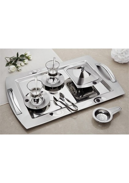 Lalezar Saten Çelik Çay Tepsi