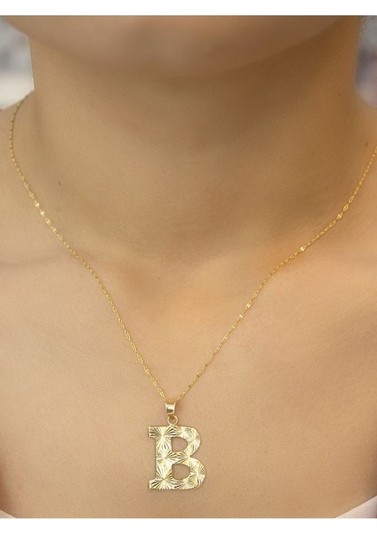 ZEYNEPLİ GOLD 14 Ayar Altın Press Füzyon B Harfli Kolye