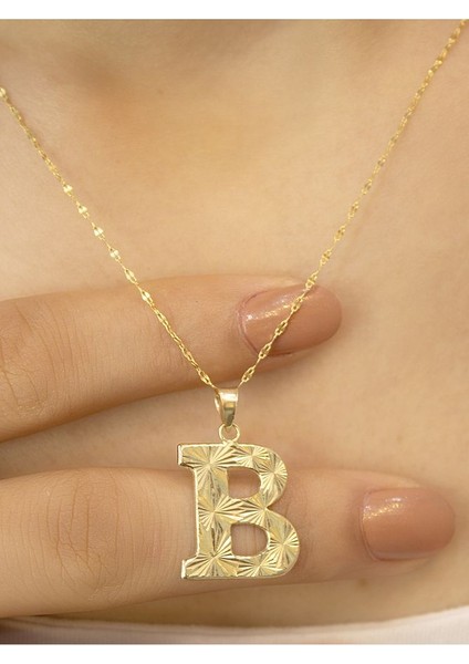 ZEYNEPLİ GOLD 14 Ayar Altın Press Füzyon B Harfli Kolye modelleri