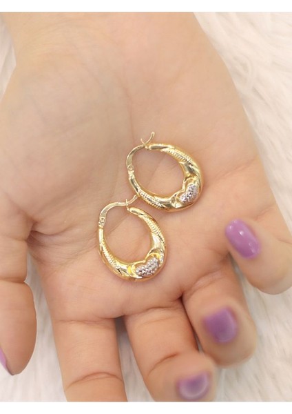 14 Ayar Altın Kalpli Damla Küpe modelleri