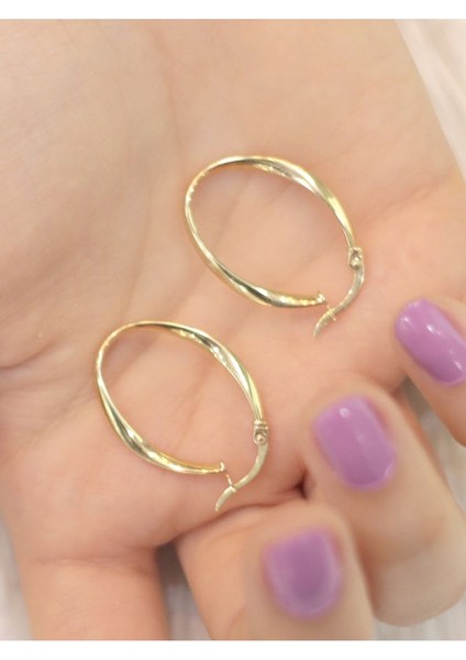 14 Ayar Altın Elips Dalgalı Küpe modelleri