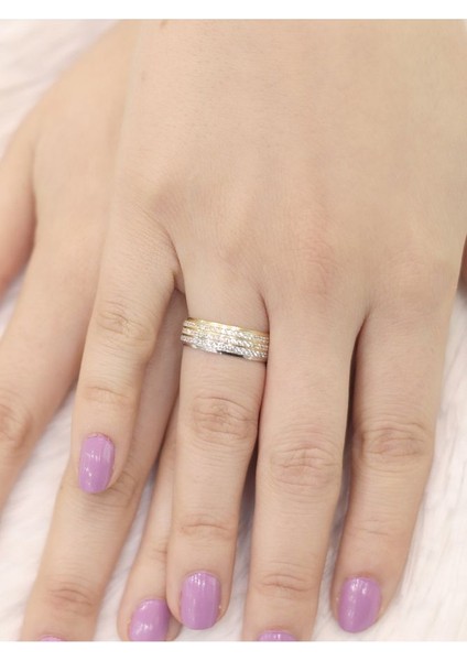 14 Ayar Altın 3 Sıra Taşlı Alyans Yüzük