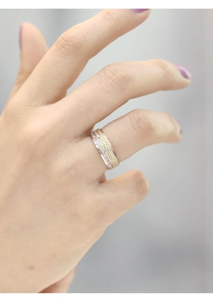 14 Ayar Altın 3 Sıra Taşlı Alyans Yüzük fiyatları