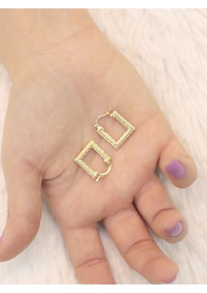 14 Ayar Ayar Kare Desenli Küpe modelleri