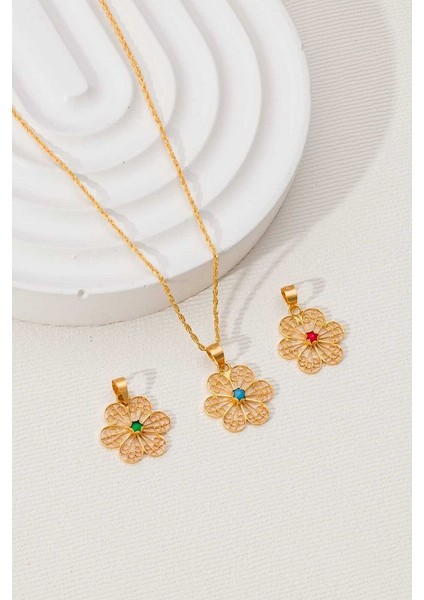 14 Ayar Altın Papatya Zümrüt Kolye modelleri