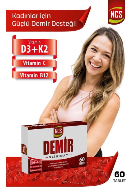 Demir Glisinat Vitamin D3 K2 Folik Asit Complex 60 Tablet Bisglisinat fırsatları