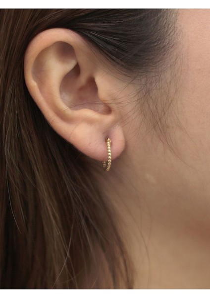 14 Ayar Altın Sıralı Topçik Küpe