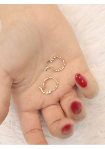 14 Ayar Altın Sıralı Topçik Küpe modelleri