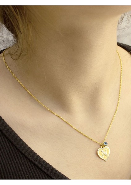 14 Ayar Altın Kalpli N Harfi Kolye