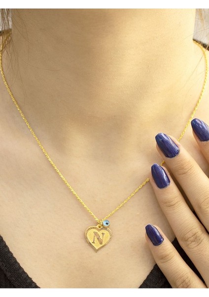 14 Ayar Altın Kalpli N Harfi Kolye modelleri