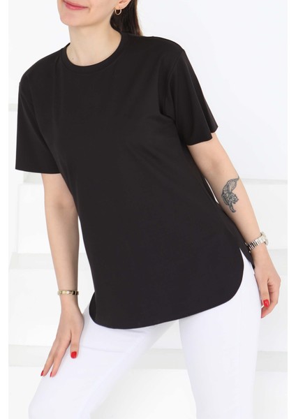 Yırtmaçlı Siyah Kısa Kollu Kadın T-Shirt -27117 modelleri