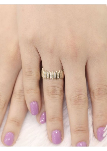 14 Ayar Altın Sıralı Mızrak Yüzük