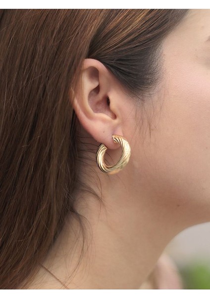 14 Ayar Altın Bombeli Parıltı Kalın Halka Küpe fiyatları