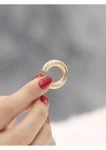 14 Ayar Altın Bombeli Parıltı Kalın Halka Küpe modelleri