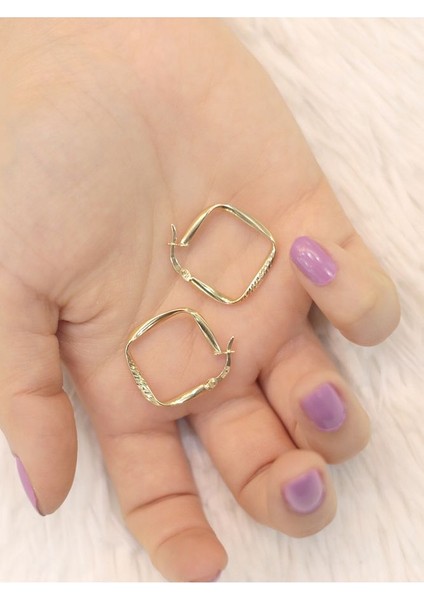 14 Ayar Altın Kare Parıltı Küpe modelleri