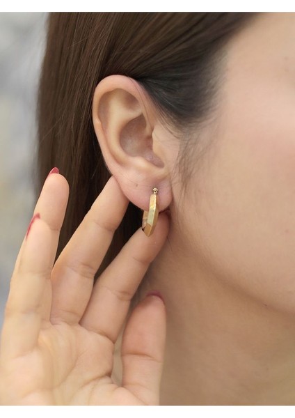 14 Ayar Altın Prizma Halka Küpe