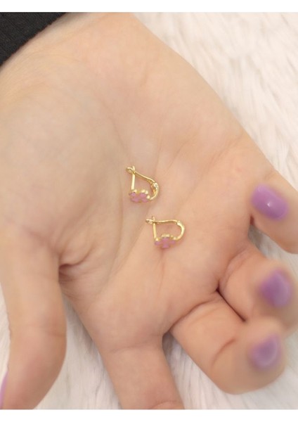 14 Ayar Altın Pembe Yonca Çocuk Küpesi modelleri