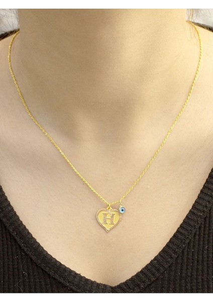 14 Ayar Altın Kalpli H Harfli Kolye