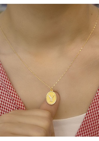 14 Ayar Altın Aynalı Oval Y Harfli Kolye modelleri
