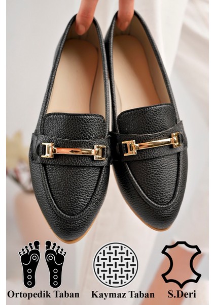 Ortopedik Taban Kadın Loafer Babet Makosen Casual Tokalı Günlük Ayakkabı Şık Hafif Rahat Taban