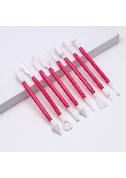 Marzipan 8 Parça Çift Başlı Şeker Hamuru Şekillendirme Seti – Fondan, Kurabiye, Pasta ve Cupcake Süsleme Aparatları