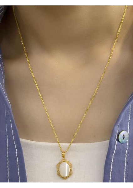 14 Ayar Altın Mardin Işi Taşlı Papatya Kolye