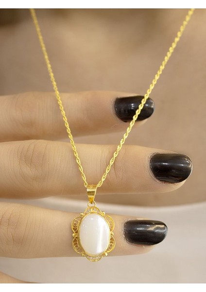 14 Ayar Altın Mardin Işi Taşlı Papatya Kolye modelleri