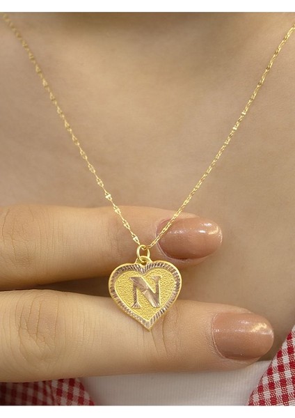 14 Ayar Altın Kalpli N Harfli Kolye fiyatları