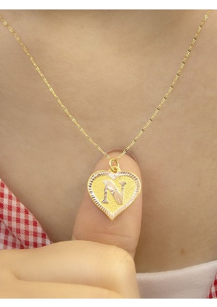 14 Ayar Altın Kalpli N Harfli Kolye modelleri