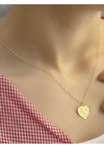 14 Ayar Altın Kalpli N Harfli Kolye fırsatları