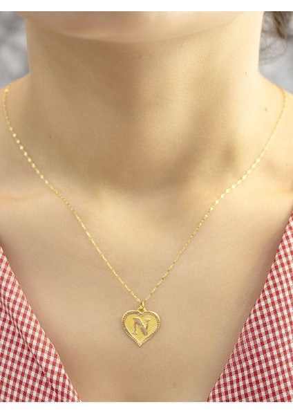 14 Ayar Altın Kalpli N Harfli Kolye indirimleri