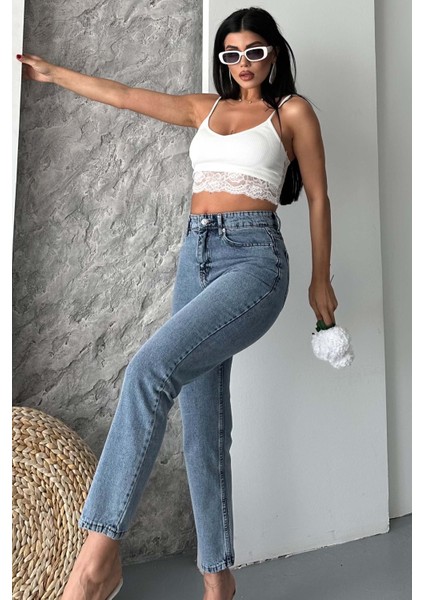 Mom Fit Kot Pantolon Buz Mavi - 27301 fırsatları