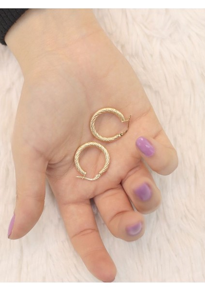 14 Ayar Altın Kendinden Desenli Hasır Küpe modelleri