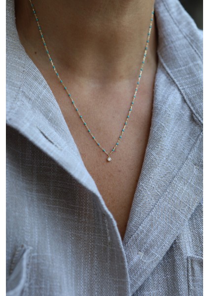 14 Ayar Altın Turkuaz Taşlı ve Tek Taş Detaylı Kolye fırsatları