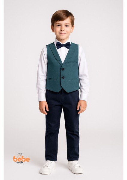 Erkek Çocuk 4’lü Takım Elbise Seti Yelek, Gömlek,pantolon ve Papyon Düğün,bayram, Özel Gün Kıyafeti