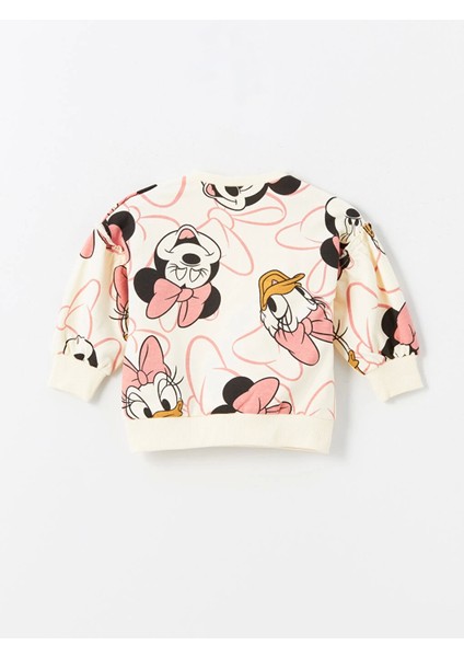 Lcw Baby Ekru Bisiklet Yaka Uzun Kollu Minnie Mouse Baskılı Kız Bebek Sweatshirt ve Tayt 2'li Takım modelleri