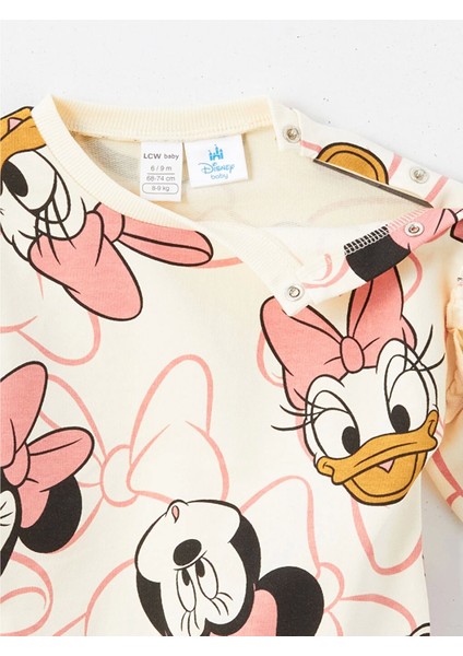 Lcw Baby Ekru Bisiklet Yaka Uzun Kollu Minnie Mouse Baskılı Kız Bebek Sweatshirt ve Tayt 2'li Takım fırsatları