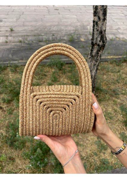 Soft Mini Jüt Hasır Portföy Clutch El Çantası Yazın Modası