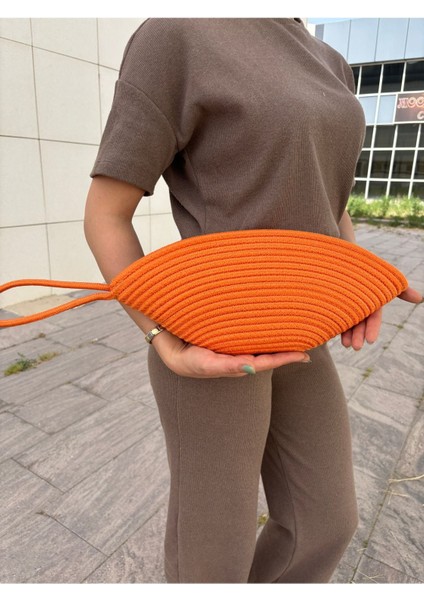 Moss Fermuarlı Hasır Jüt Vegan Clutch Çanta