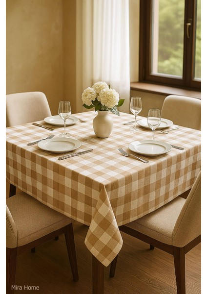 Kareli Masa Örtüsü Sofra Bezi 160X160 cm Happytime