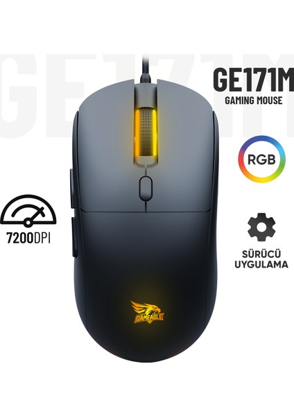 GE171M Rgb Aydınlatma 7200 Dpı Kablolu Gaming Mouse Makrolu Profesyonel Oyuncu Mouse Uygulamalı