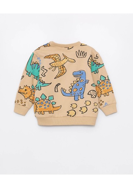 Lcw Baby Bej Bisiklet Yaka Uzun Kollu Baskılı Erkek Bebek Sweatshirt ve Eşofman Altı 2'li Takım modelleri