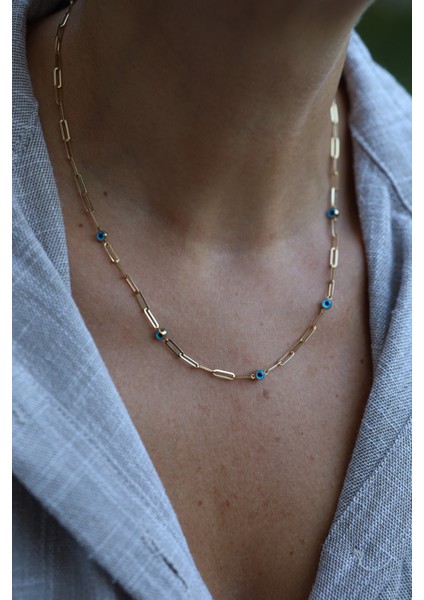 14 Ayar Altın Ataç Zincirli Göz Detaylı Kolye fiyatları