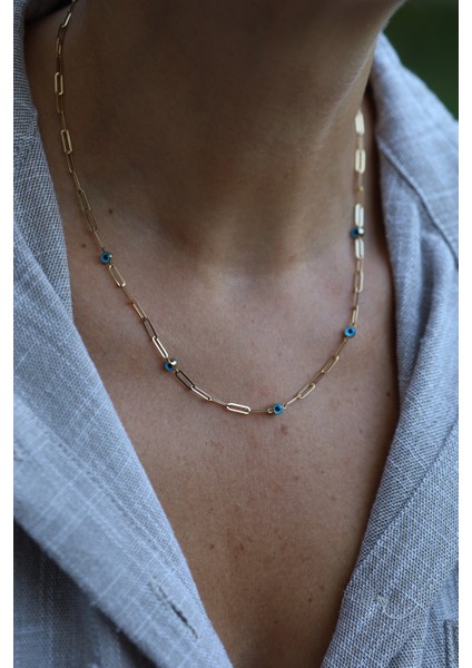 14 Ayar Altın Ataç Zincirli Göz Detaylı Kolye modelleri