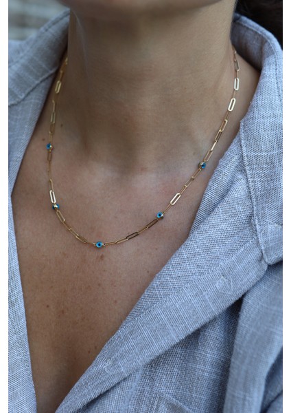 14 Ayar Altın Ataç Zincirli Göz Detaylı Kolye fırsatları