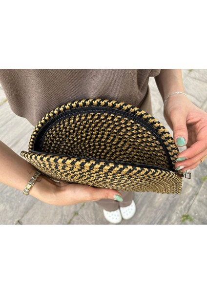 Fermuarlı Hasır Jüt Vegan Clutch Çanta modelleri